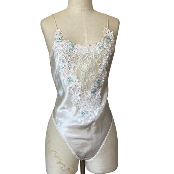 Victoria's Secret Gold Label slip bodysuit small lace high cut sheer 90s VTG - Picture 3 of 7